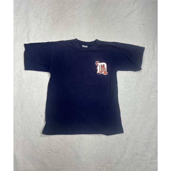 Vintage 90s Logo 7 Detroit Tigers MLB Navy Blue Graphic T-Shirt Youth Size Large - Picture 1 of 8